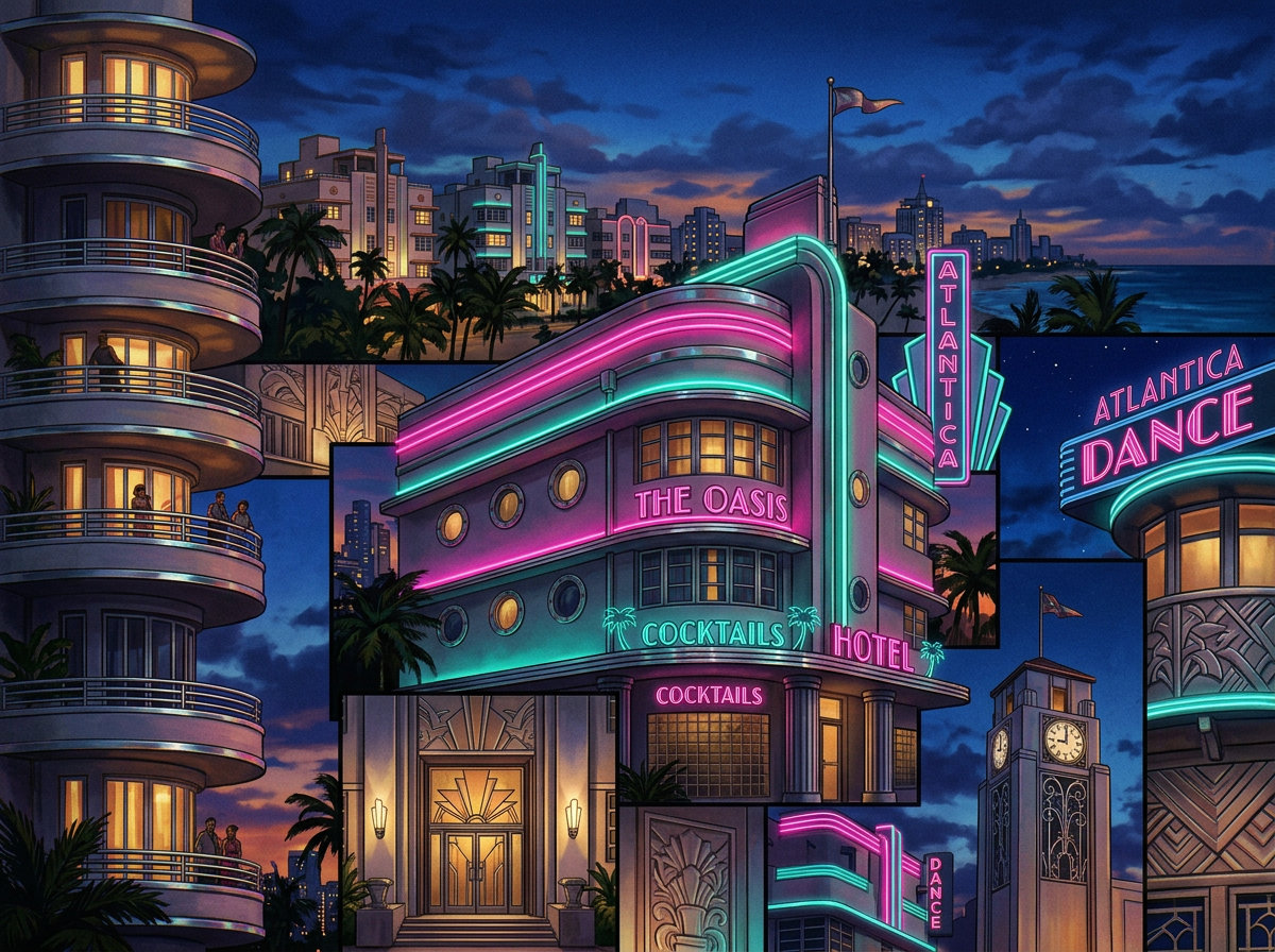 Colagem art déco · ao amanhecer