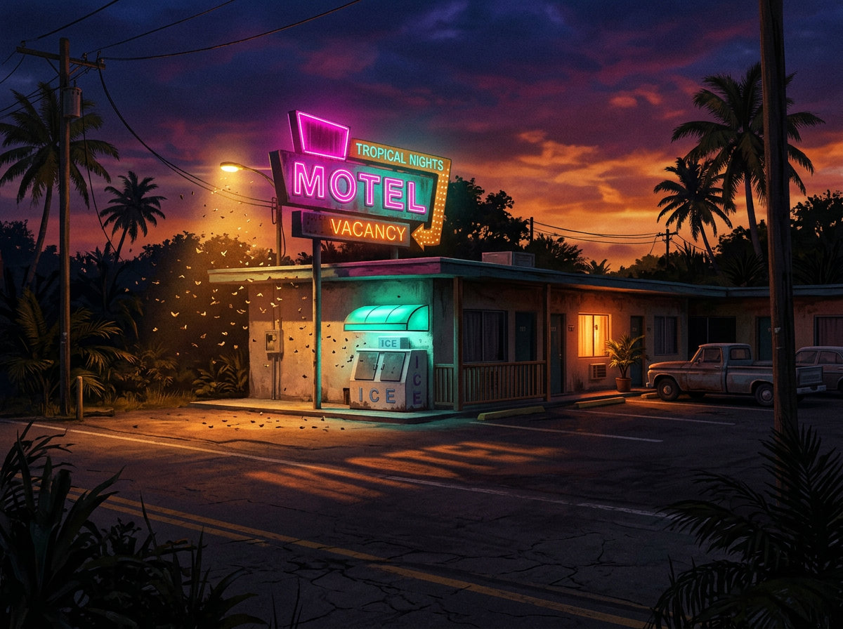 Fachada de motel · ao entardecer