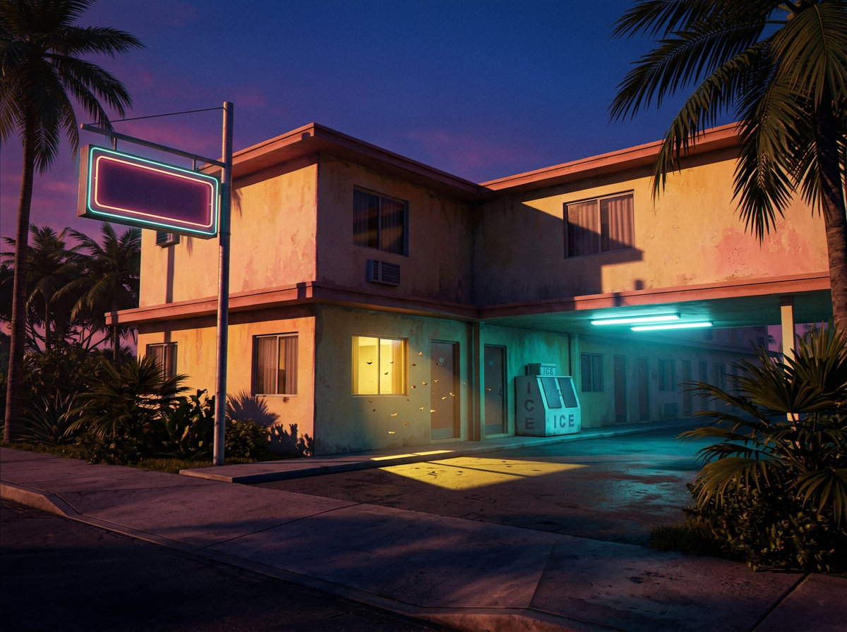 Fachada de motel · ao meio-dia