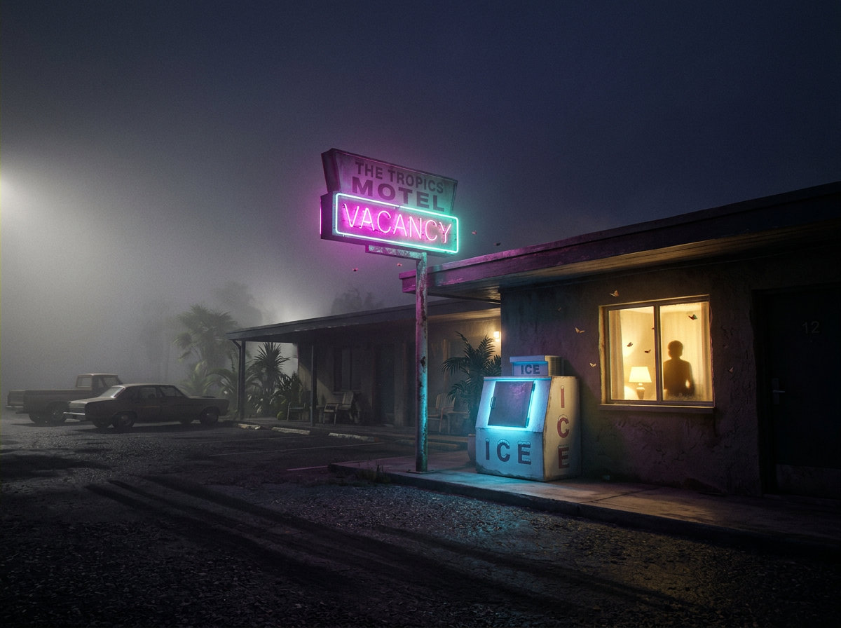 Fachada de motel · na neblina
