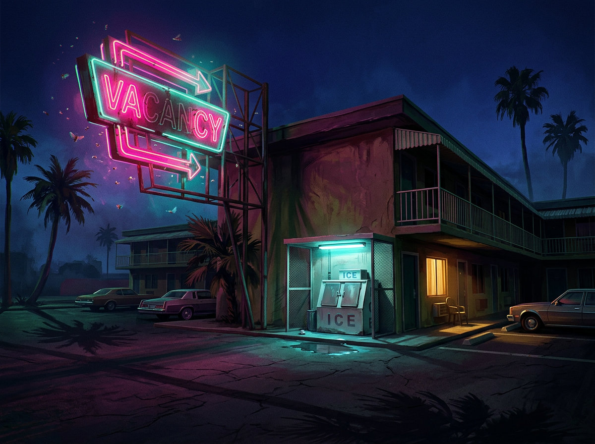 Fachada de motel · em noite fechada