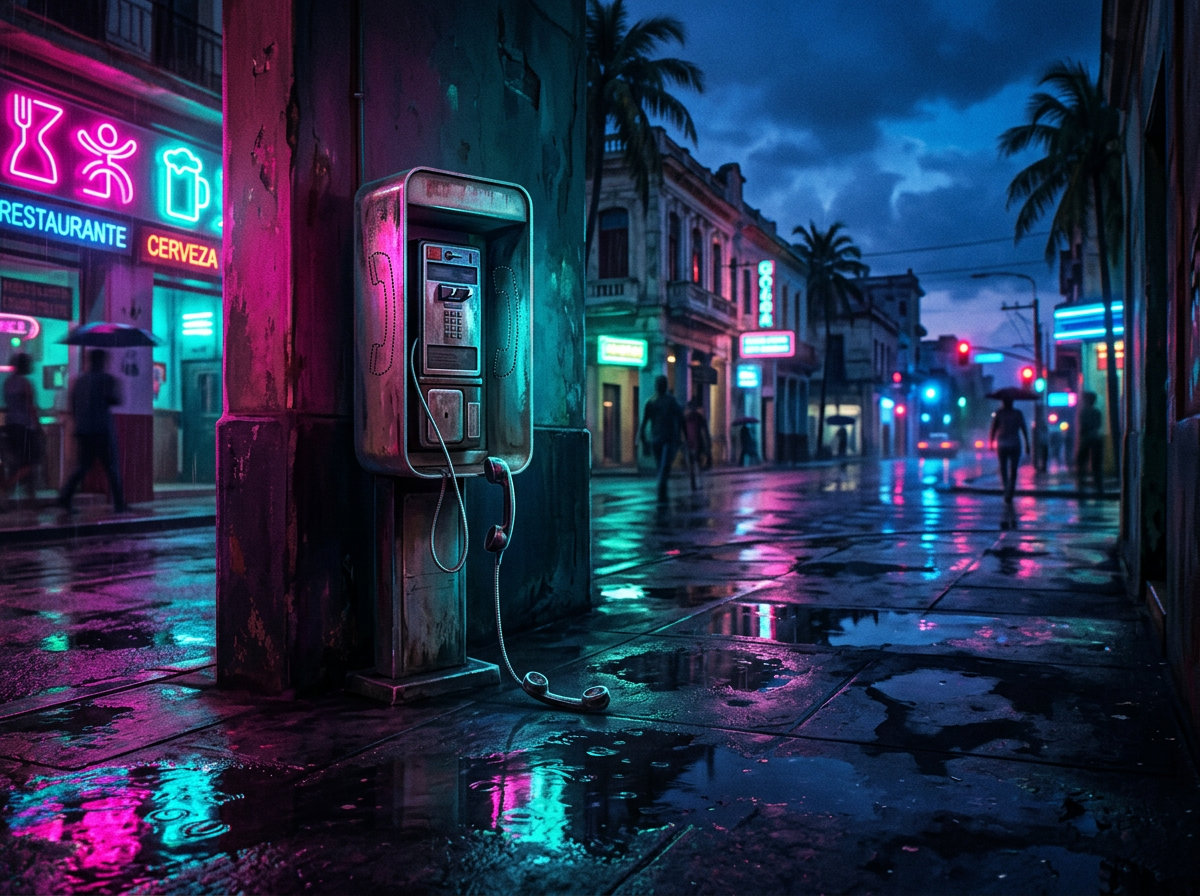 Telefone na chuva · sob o neon