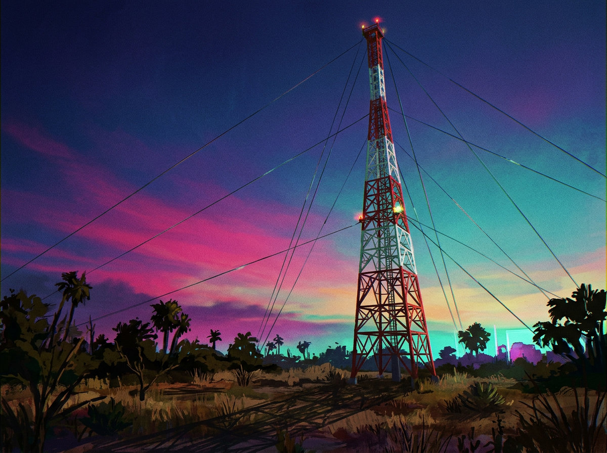 Torre de rádio · ao amanhecer
