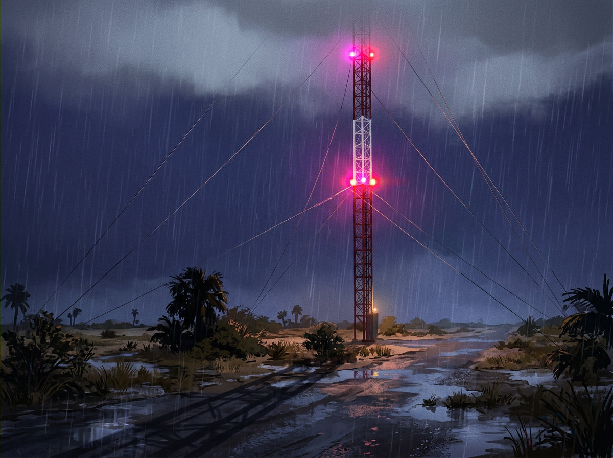 Torre de rádio · sob chuva