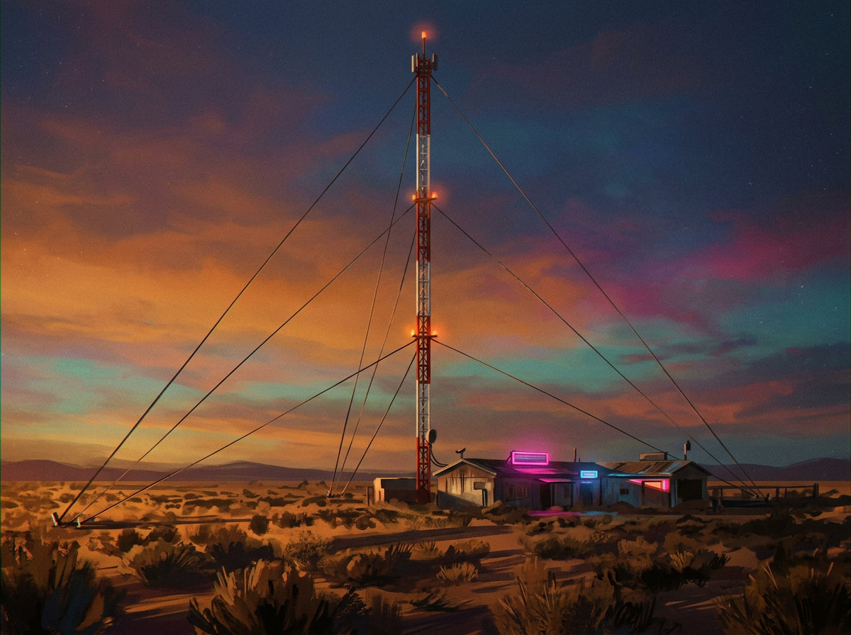 Torre de rádio · ao entardecer