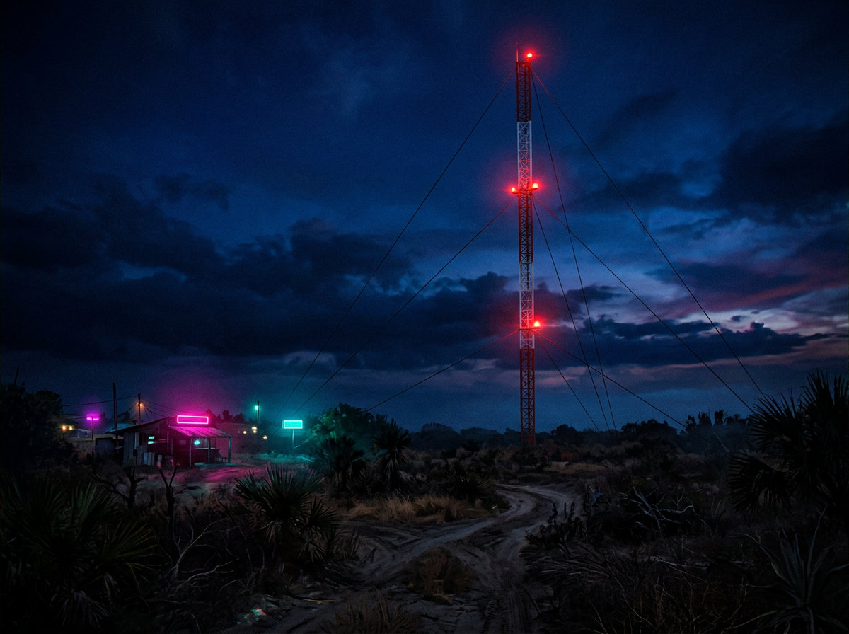 Torre de rádio · em noite fechada
