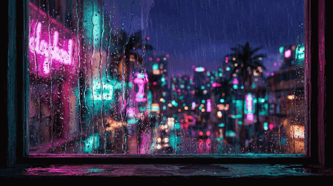 Chuva no vidro · sob o neon