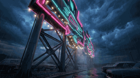 Letreiro de motel · sob chuva