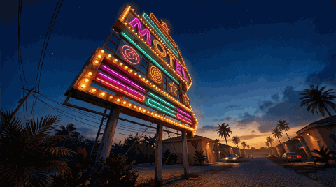 Letreiro de motel · ao entardecer