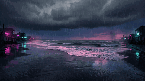 Mar em loop · sob chuva