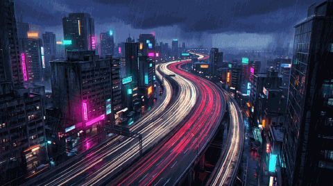 Trânsito noturno · sob chuva