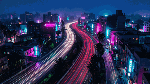 Trânsito noturno · sob o neon