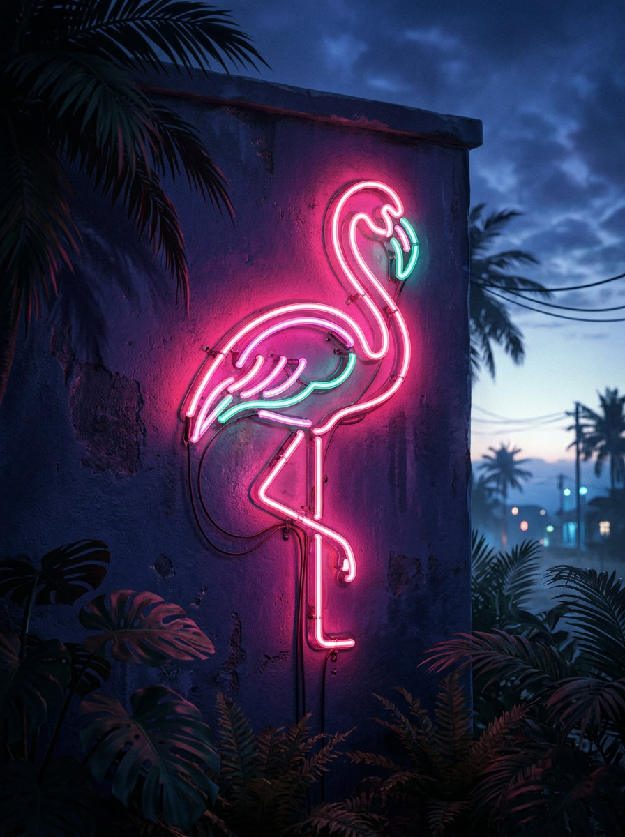Flamingo de neon · ao amanhecer