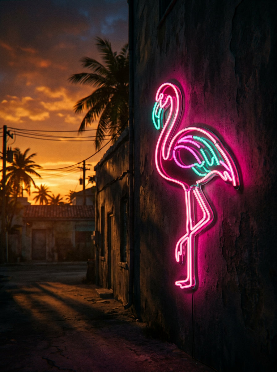 Flamingo de neon · ao entardecer