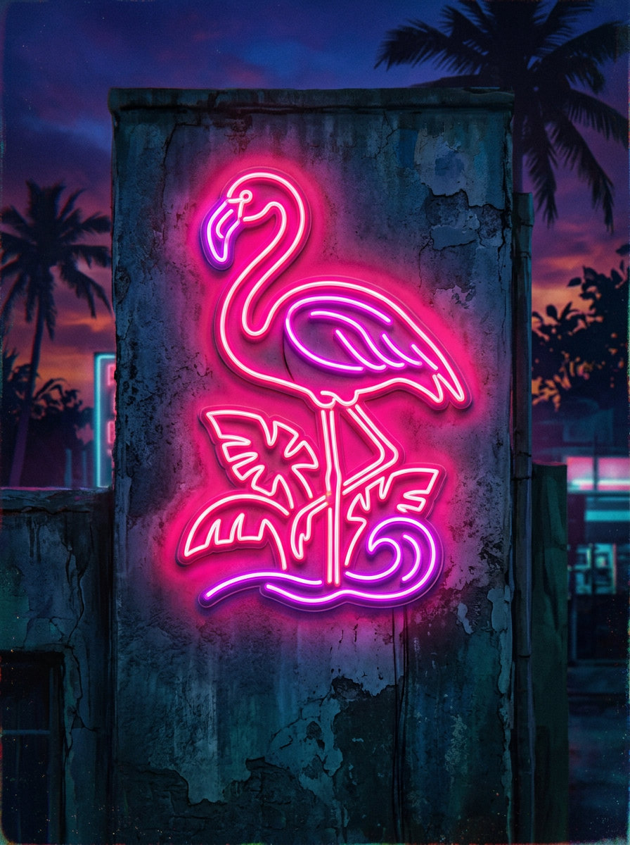 Flamingo de neon · ao meio-dia