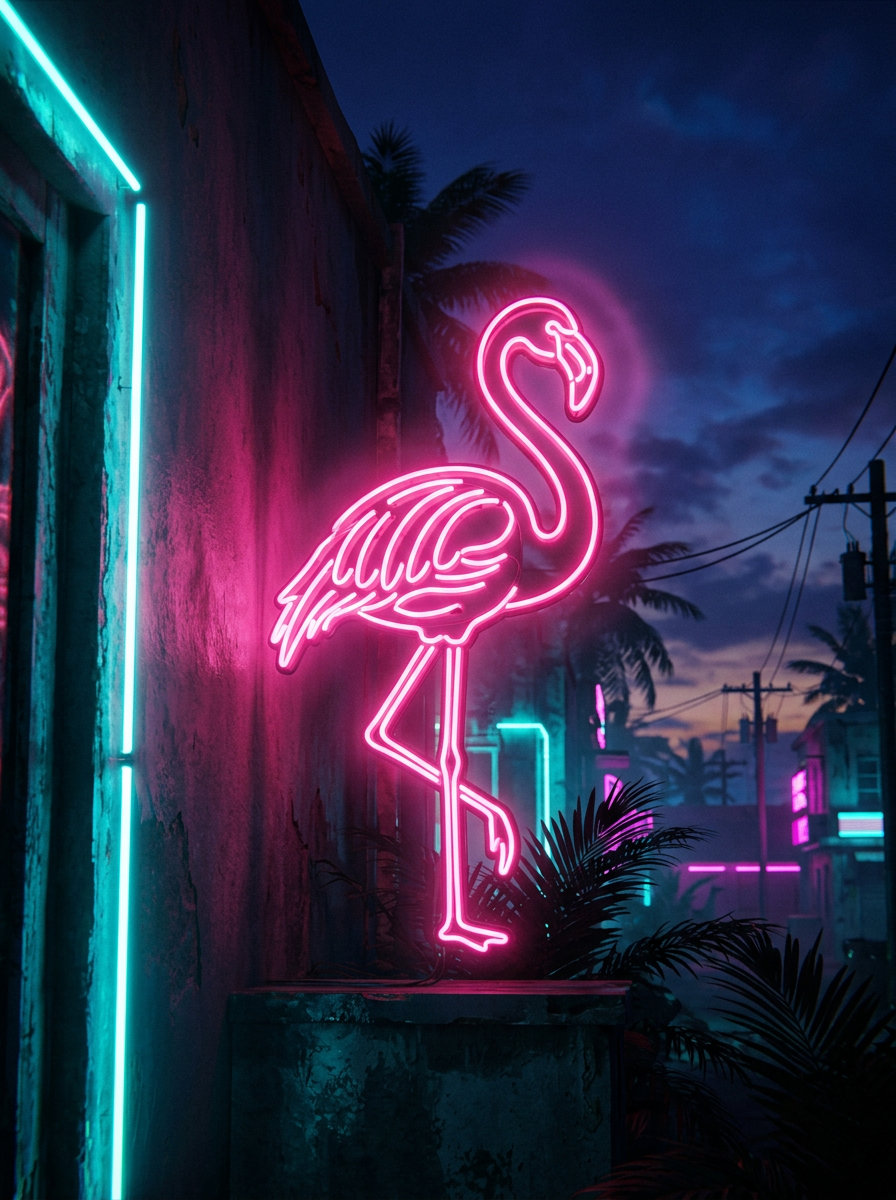 Flamingo de neon · sob o neon