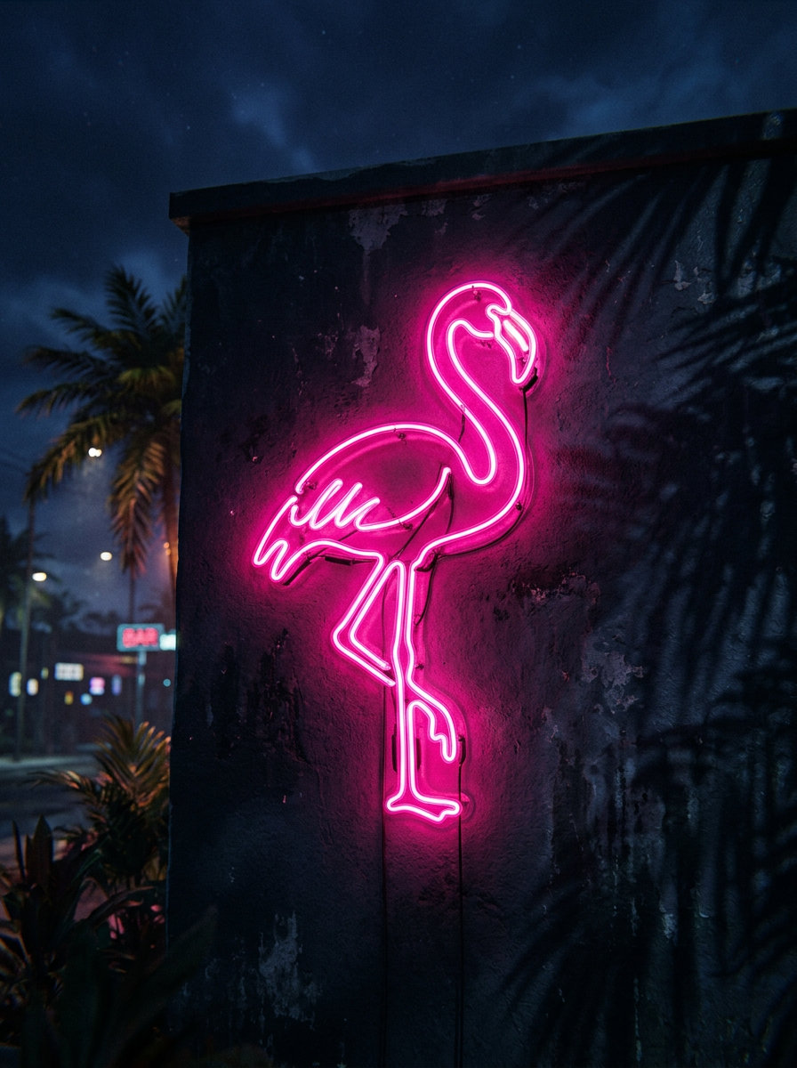 Flamingo de neon · em noite fechada