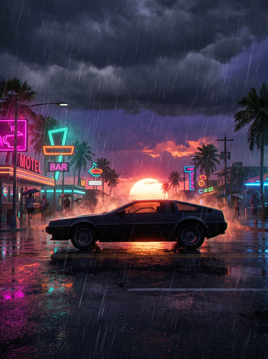 Silhueta de esportivo · sob chuva