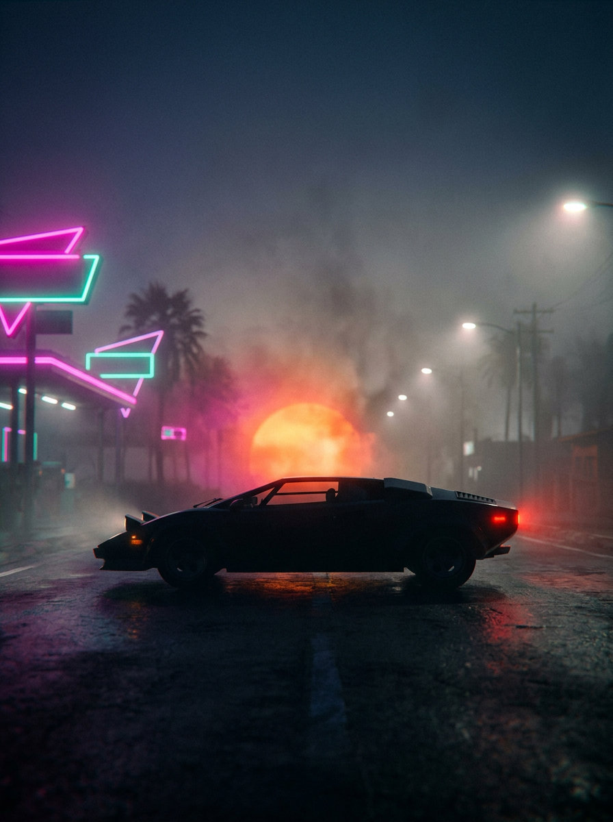Silhueta de esportivo · na neblina