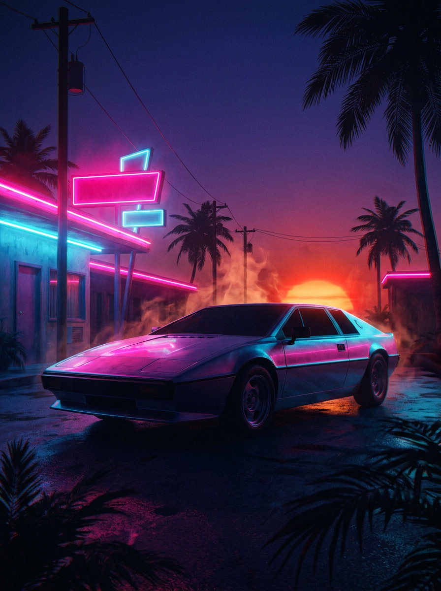 Silhueta de esportivo · sob o neon