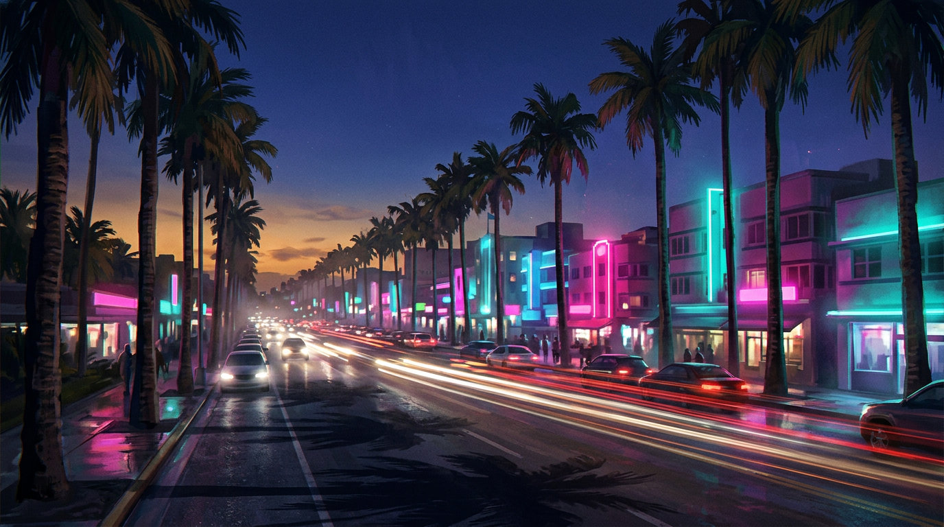 Avenida de palmeiras · ao entardecer