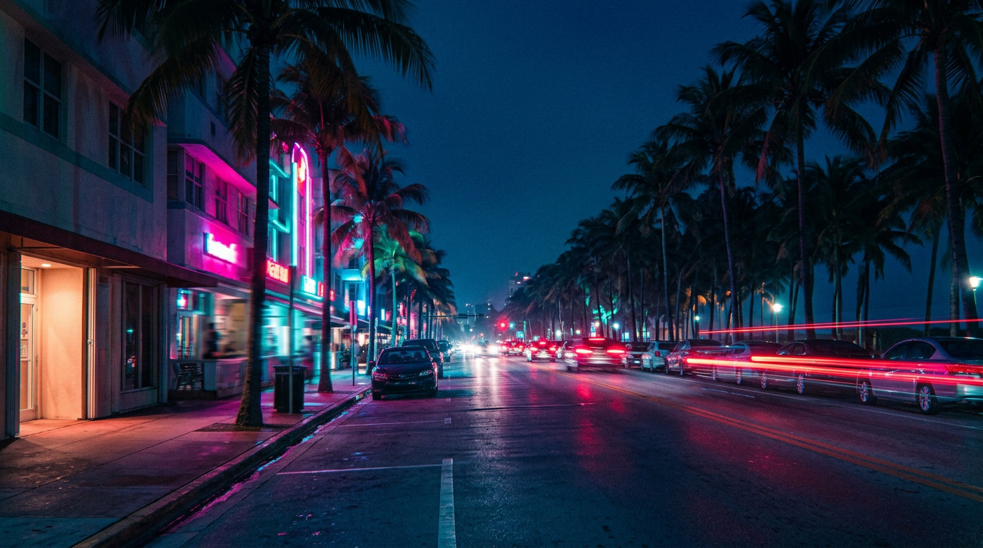 Avenida de palmeiras · em noite fechada