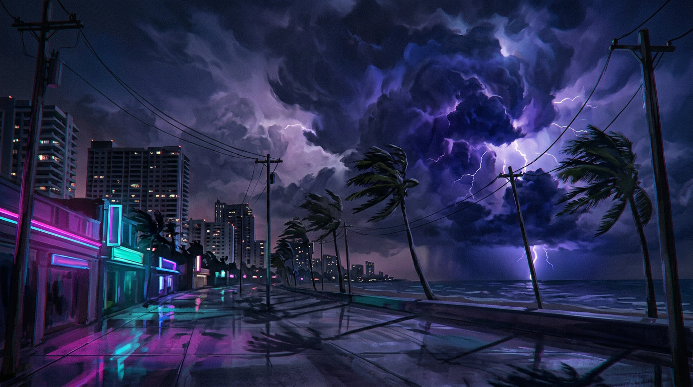 Tempestade tropical · em noite fechada