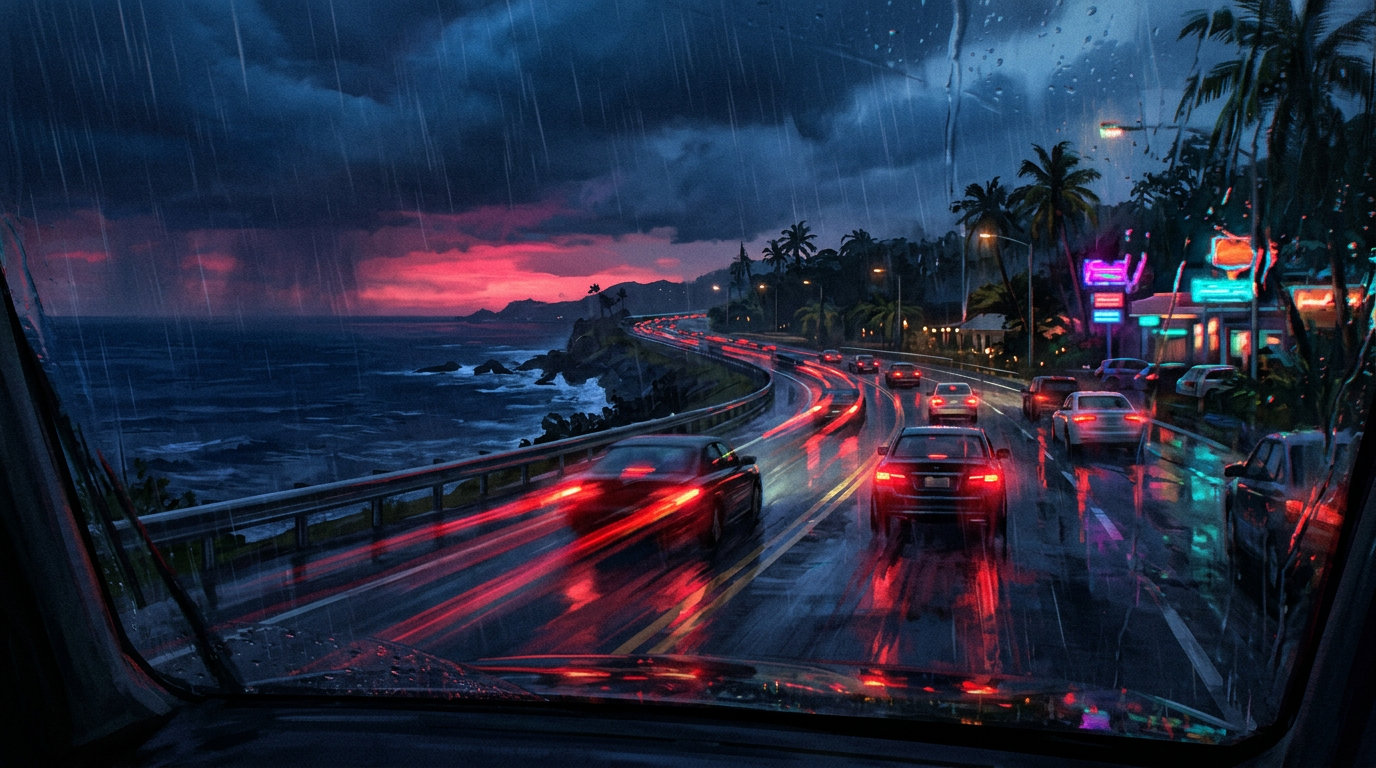 Rodovia sob chuva